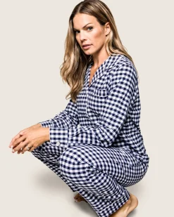 Women Petite Plume Women's Twill Pajama Set in Navy Gingham
