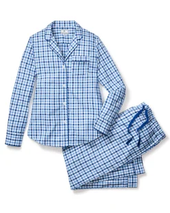 Women Petite Plume Women's Twill Pajama Set in Royal Blue Gingham