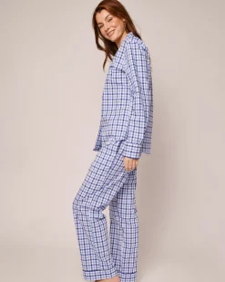 Women Petite Plume Women's Twill Pajama Set in Royal Blue Gingham