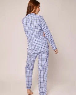 Women Petite Plume Women's Twill Pajama Set in Royal Blue Gingham