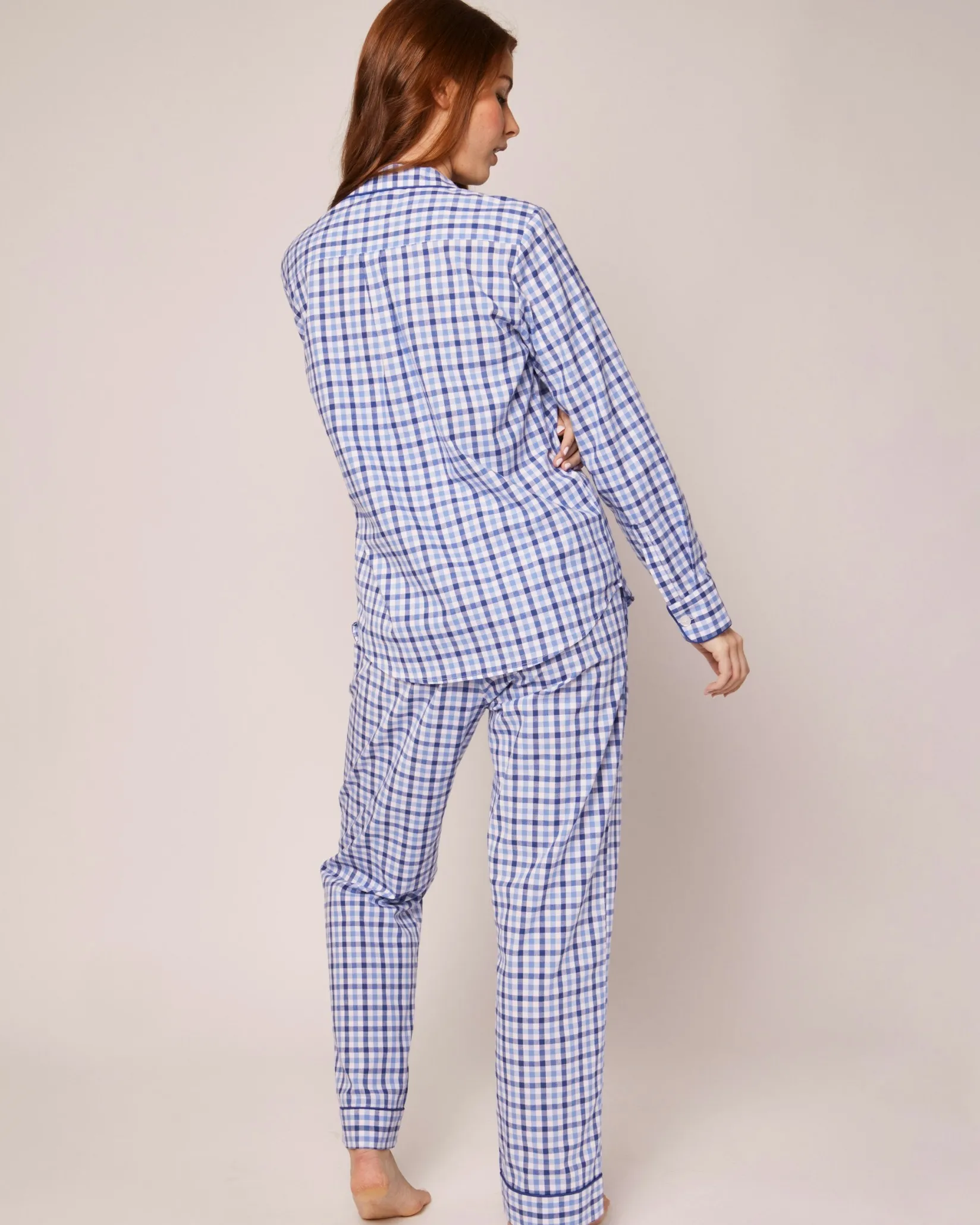 Women Petite Plume Women's Twill Pajama Set in Royal Blue Gingham