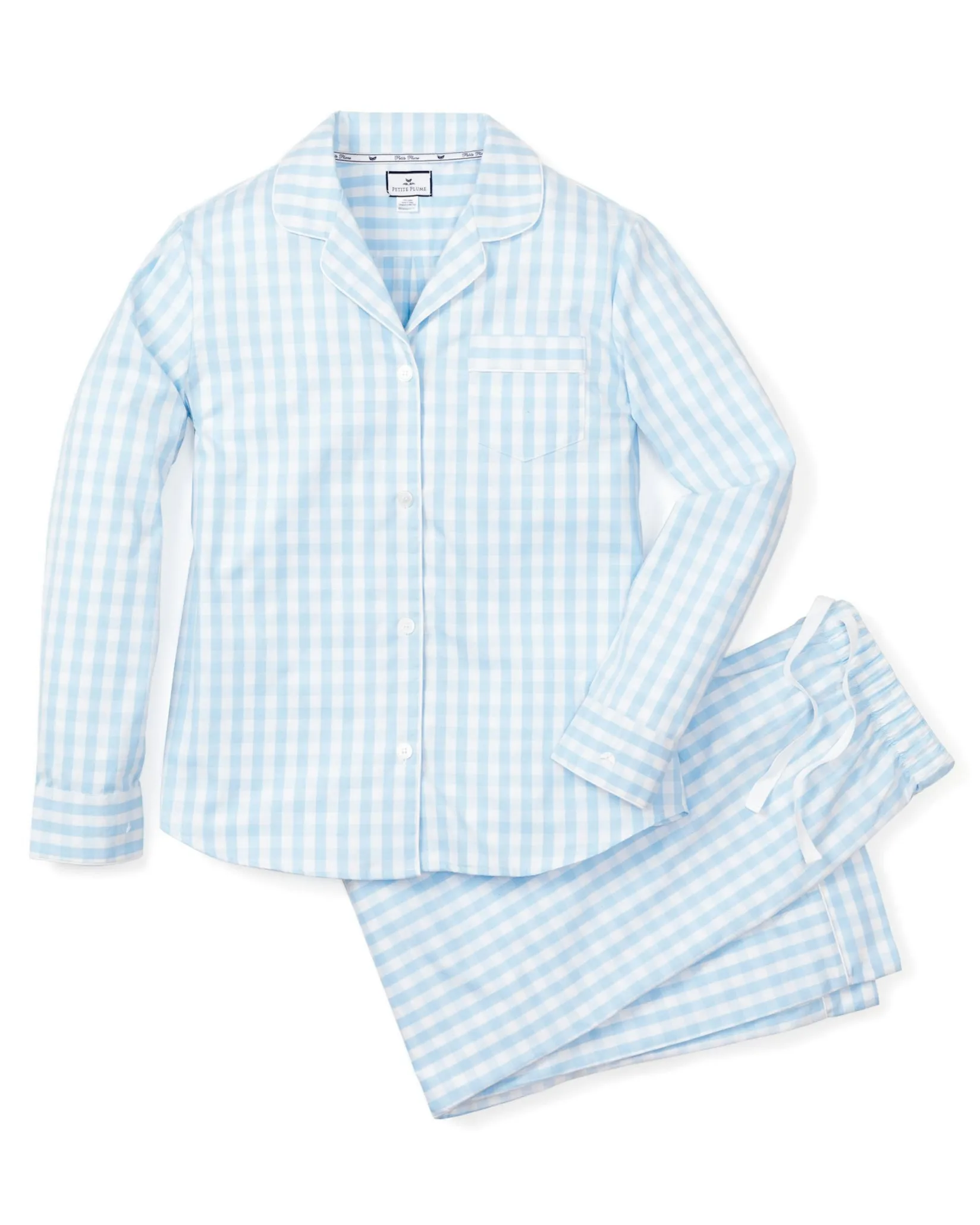 Women Petite Plume Women's Twill Pajama Set in Royal Blue Gingham