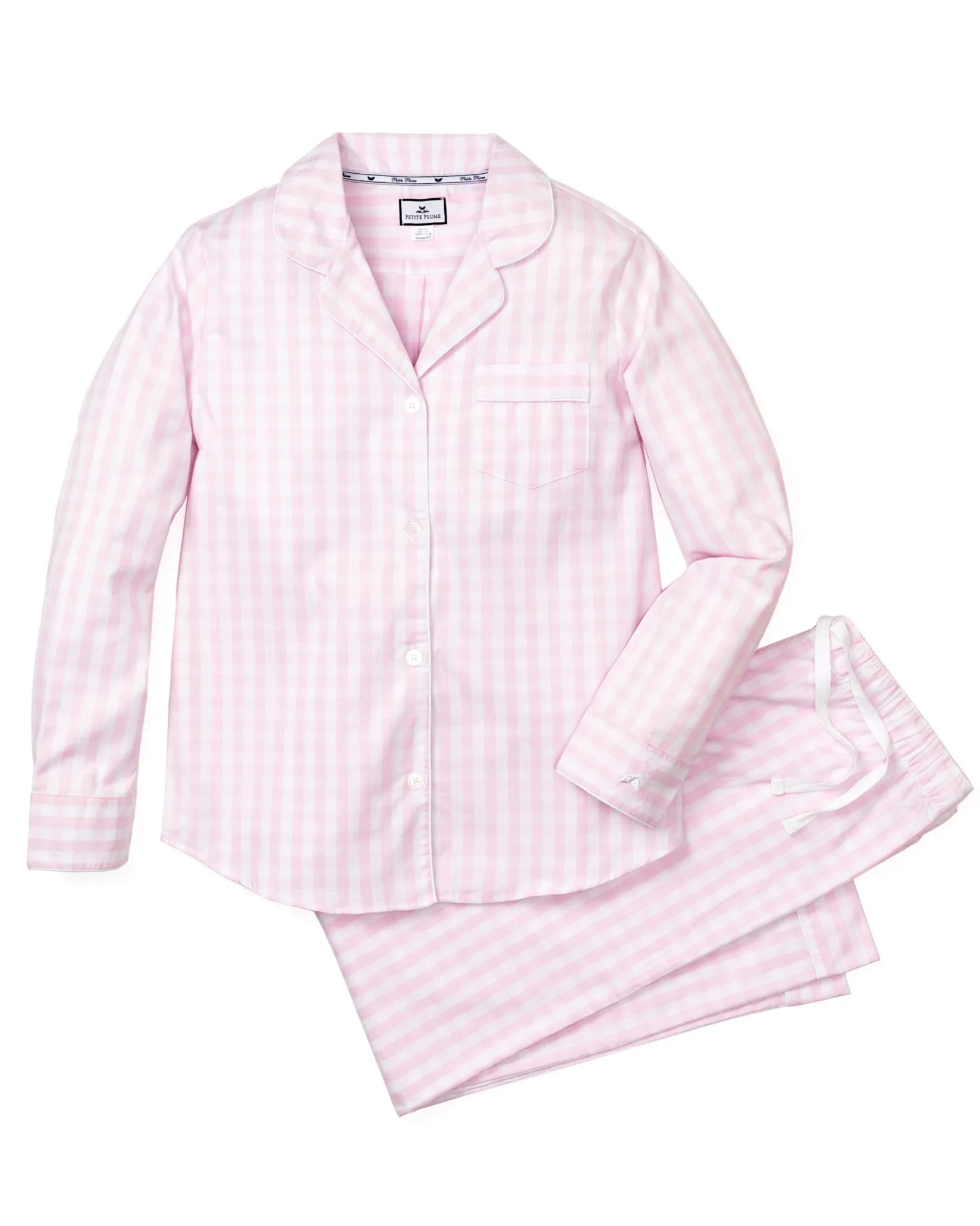 Women Petite Plume Women's Twill Pajama Set in Royal Blue Gingham