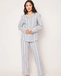 Women Petite Plume Women's Twill Pajama Set in Vintage French Stripes
