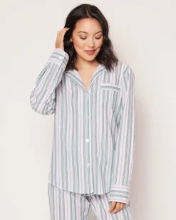 Women Petite Plume Women's Twill Pajama Set in Vintage French Stripes