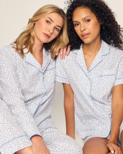 Women Petite Plume Women's Twill Pajama Set in Bluehearts