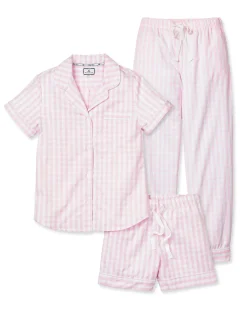 Women Petite Plume Women's Twill Pink Gingham Short Set & Pants