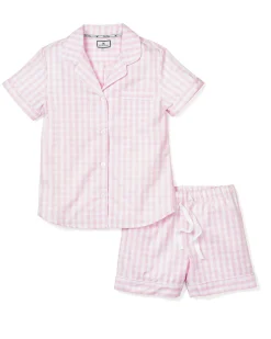 Women Petite Plume Women's Twill Short Sleeve Short Set in Pink Gingham
