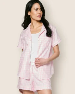 Women Petite Plume Women's Twill Short Sleeve Short Set in Pink Gingham