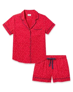 Women Petite Plume Women's Twill Short Sleeve Short Set in Anchors Away
