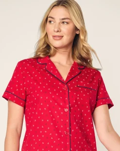 Women Petite Plume Women's Twill Short Sleeve Short Set in Anchors Away