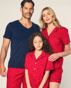 Women Petite Plume Women's Twill Short Sleeve Short Set in Anchors Away