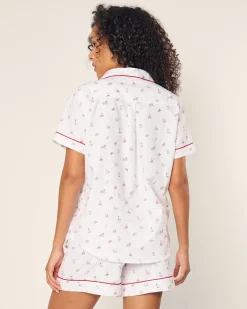 Women Petite Plume Women's Twill Short Sleeve Short Set in Anchors Away