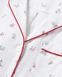 Women Petite Plume Women's Twill Short Sleeve Short Set in Anchors Away