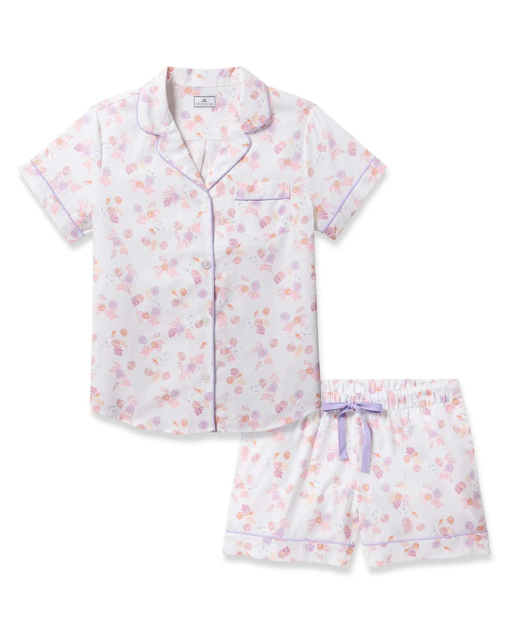 Women Petite Plume Women's Twill Short Sleeve Short Set in Seashell Splendor