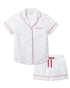 Women Petite Plume Women's Twill Short Sleeve Short Set in Seashell Splendor