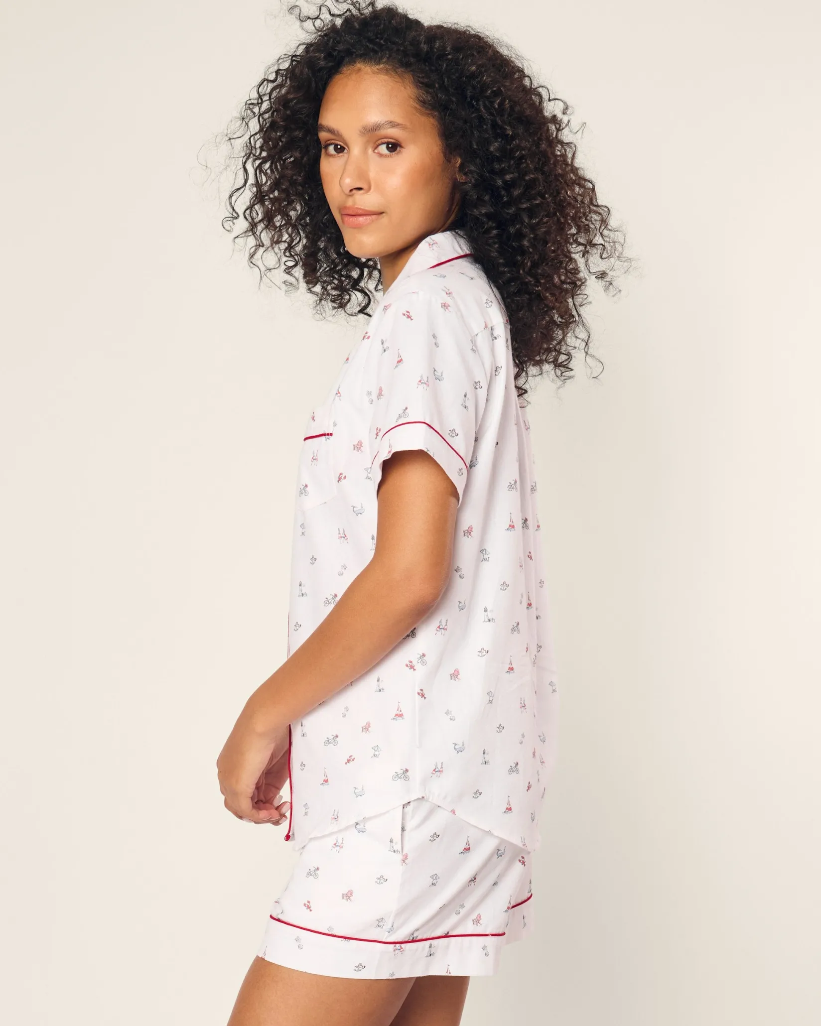 Women Petite Plume Women's Twill Short Sleeve Short Set in Seashell Splendor