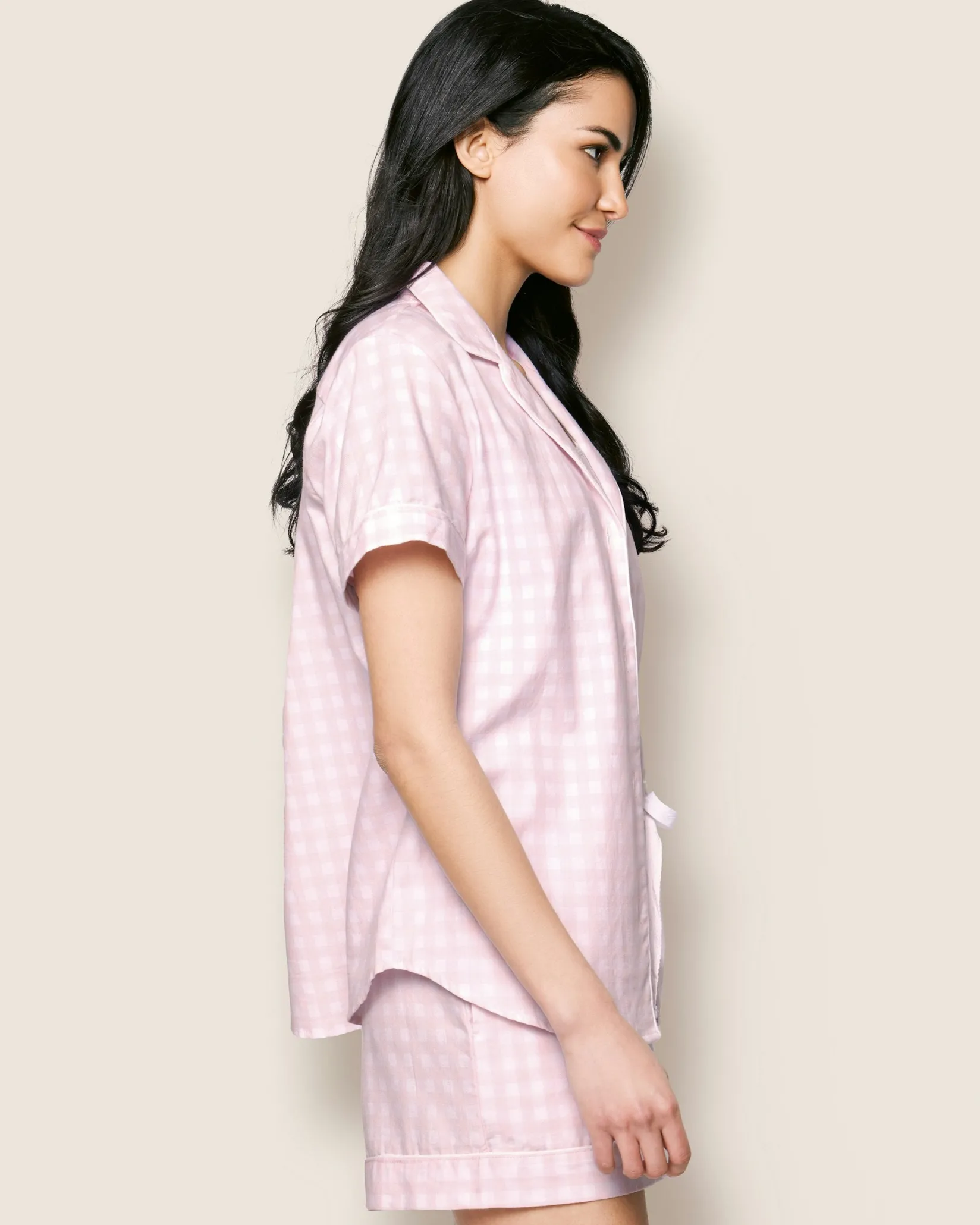 Women Petite Plume Women's Twill Short Sleeve Short Set in Royal Blue Gingham